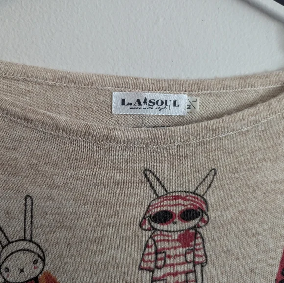 L.A. Soul Sweater Top with Fashion Bunny Rabbits 3/4 Sleeve Med/Lrg - Picture 4 of 4